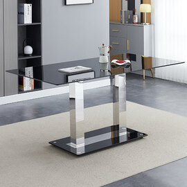 Jet Large Black Glass Dining Table With Chrome Supports