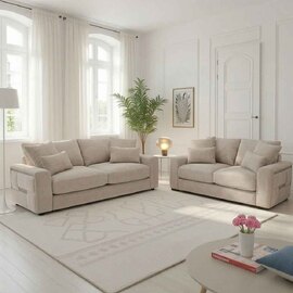 Jexaro Fabric 3+2 Seater Sofa Set in Beige