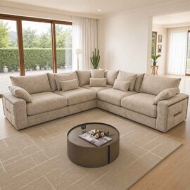 Jexaro Fabric Corner Sofa in Beige