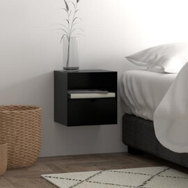 Jicama Metal Wall Hung Bedside Cabinet In Matt Black