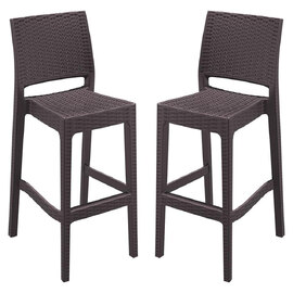 Jirova Brown Wicker Weave Bar Chairs in Pair