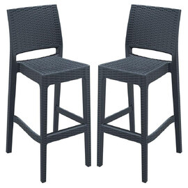 Jirova Dark Grey Wicker Weave Bar Chairs in Pair