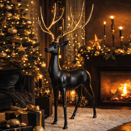 Jisora Aluminum Deer Sculpture in Black and Gold