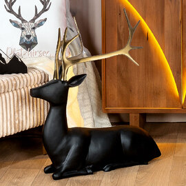 Jisora Aluminum Deer Seating Sculpture in Black and Gold