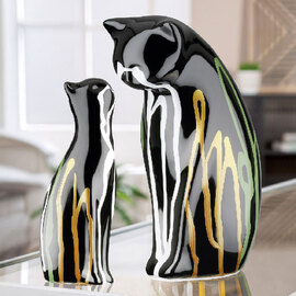 Jisora Ceramic Mother and Daughter Cat Sculpture in Multicolour