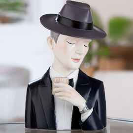 Jisora Poly Man with Glass Sculpture in Black and Grey