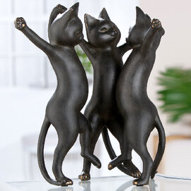 Jisora Synthetic Resin 3 Cat Dancing Sculpture in Black