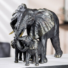 Jisora Synthetic resin Family Elephant Sculpture in Black