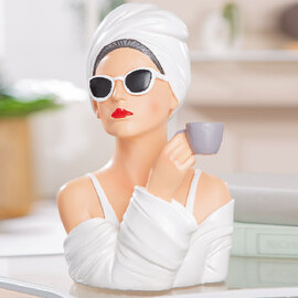 Jisora Synthetic resin Women with Cup Sculpture in White