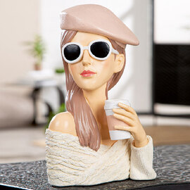 Jisora Synthetic resin Women with Glass Sculpture in White and Pink