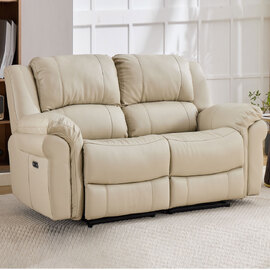 Jivaro Plush PU Electric Recliner 2 Seater Sofa in Stone