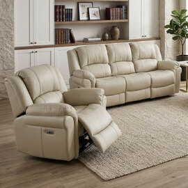 Jivaro Plush PU Electric Recliner 3+1+1 Seater Sofa Set in Stone
