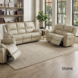 Jivaro Plush PU Electric Recliner 3+2 Seater Sofa Set in Stone