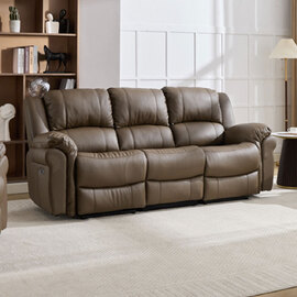 Jivaro Plush PU Electric Recliner 3 Seater Sofa in Dark Truffle