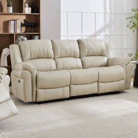 Jivaro Plush PU Electric Recliner 3 Seater Sofa in Stone