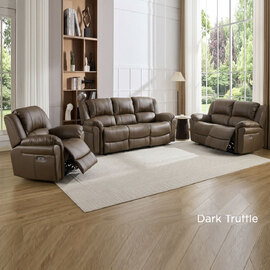 Jivaro Plush PU Electric Recliner Sofa Suite in Dark Truffle