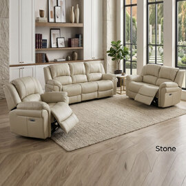 Jivaro Plush PU Electric Recliner Sofa Suite in Stone