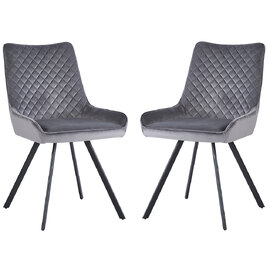Jivon Light Grey Velvet Dining Chair with Black Legs in Pair