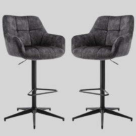 Joplin Charcoal Fabric Gas Lift Bar Stools - Pair
