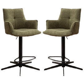 Joplin Green Fabric Bar Chairs With Metal Base In Pair
