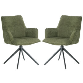 Joplin Green Fabric Dining Chairs With Metal Base In Pair