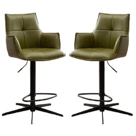 Joplin Green PU Leather Bar Chairs With Metal Base In Pair