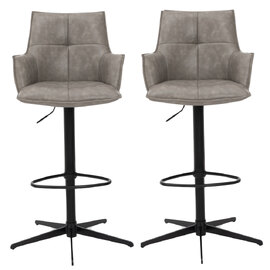 Joplin Silver Grey PU Leather Bar Stools in Pair