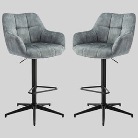 Joplin Stone Blue Fabric Gas Lift Bar Stools - Pair