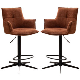 Joplin Tan Fabric Bar Chairs With Metal Base In Pair