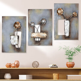 Jorlano Metal Set Of 3 Wall Art in Grey and Silver