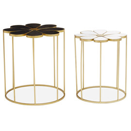 Judie Black And White Petal Set Of 2 Side Tables With Gold Base