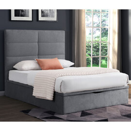 Juneau Fabric Ottoman Storage Double Bed In Grey