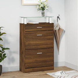 Juneau Glass Top Shoe Storage Cabinet In Brown Oak