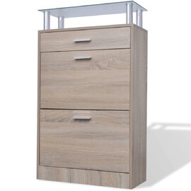 Juneau Glass Top Shoe Storage Cabinet In Oak