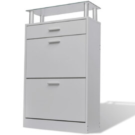 Juneau Glass Top Shoe Storage Cabinet In White