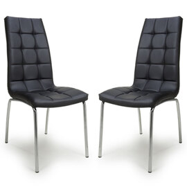 Justin Black Faux Leather Dining Chairs With Chrome Legs In Pair