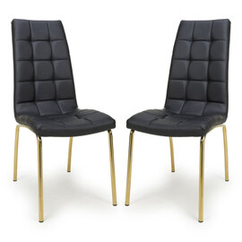 Justin Black Faux Leather Dining Chairs With Gold Legs In Pair