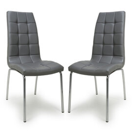 Justin Grey Faux Leather Dining Chairs With Chrome Legs In Pair
