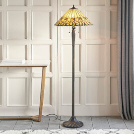 Justin Tiffany Glass Floor Lamp In Black And Multicolour