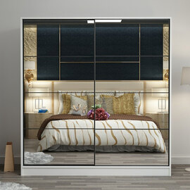 Kale 180cm Mirrored Sliding Wardrobe with 2 Doors in White