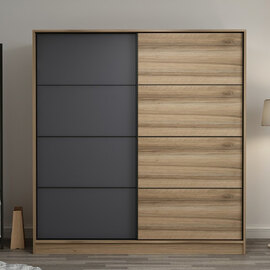 Kale 180cm Wooden Sliding Wardrobe with 2 Doors in Oak and Anthracite