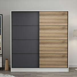 Kale 180cm Wooden Sliding Wardrobe with 2 Doors in White Oak and Anthracite
