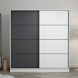 Kale 190cm Wooden Sliding Wardrobe with 2 Doors in White and Anthracite