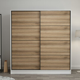 Kale 210cm White Wooden Sliding Wardrobe with 2 Oak Doors