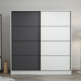 Kale 210cm Wooden Sliding Wardrobe with 2 Doors in White and Anthracite