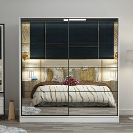 Kale 220cm Mirrored Sliding Wardrobe with 2 Doors in White