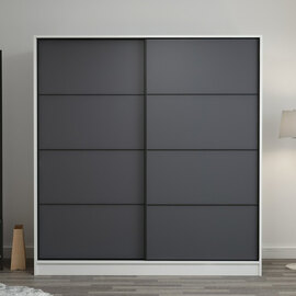 Kale 220cm White Wooden Sliding Wardrobe with 2 Anthracite Doors