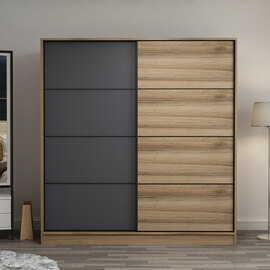 Kale 220cm Wooden Sliding Wardrobe with 2 Doors in Oak and Anthracite