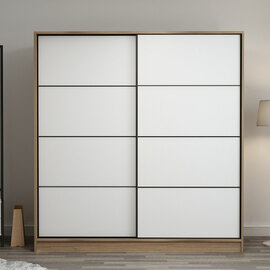 Kale Oak Wooden Sliding Wardrobe with 2 White Doors
