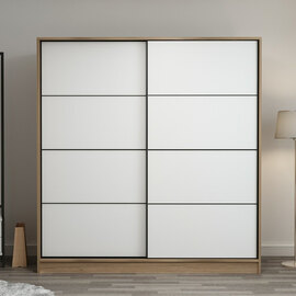 Kale H190cm Oak Wooden Sliding Wardrobe with 2 White Doors